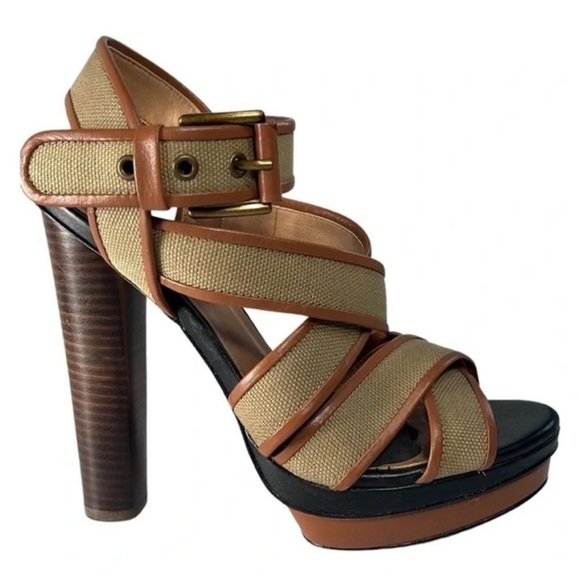 Ann Taylor Rosemary Canvas Stacked Heel Platform Sandals in Forest Moss Green - Picture 1 of 12